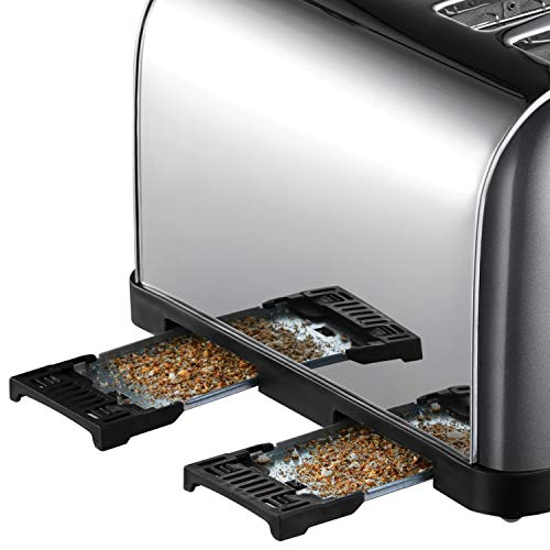 Russell Hobbs 28364 Stainless Steel Toaster, 4 Slice with Variable Browning Settings and Removable Crumb Trays, Grey