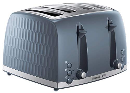 Russell Hobbs 26073 4 Slice Toaster - Contemporary Honeycomb Design with Extra Wide Slots and High Lift Feature, Grey