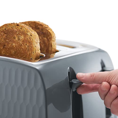 Russell Hobbs 26073 4 Slice Toaster - Contemporary Honeycomb Design with Extra Wide Slots and High Lift Feature, Grey