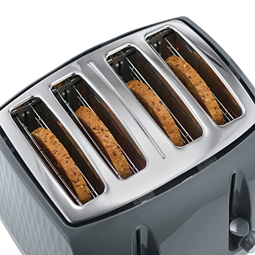 Russell Hobbs 26073 4 Slice Toaster - Contemporary Honeycomb Design with Extra Wide Slots and High Lift Feature, Grey