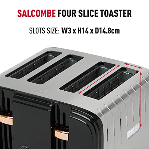 Haden Salcombe Black 4 Slice Toaster - Adjustable Browning Control, Reheat and Defrost Functions - Stainless Steel Toaster 4 Slice - Self-centering Function - 1900-2300W