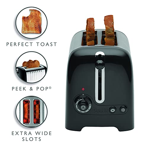Dualit 2 Slice Lite Toaster | 1.1kW Toasts 60 Slices an Hour | Polished with High Gloss Black Trim | Bagel & Defrost Settings | 36 mm Wide Slots | 26205