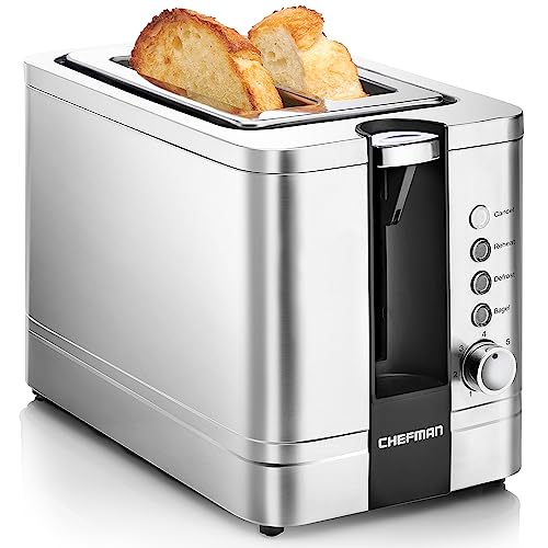Chefman Stainless Steel 2-Slice Pop Toaster w/ 7 Shade Settings, Extra-Wide Slots for Toasting Bagels, Defrost/Reheat/Cancel Functions, Removable Crumb Tray, Silver, 925 W