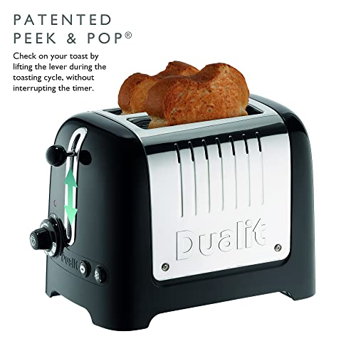 Dualit 2 Slice Lite Toaster | 1.1kW Toasts 60 Slices an Hour | Polished with High Gloss Black Trim | Bagel & Defrost Settings | 36 mm Wide Slots | 26205