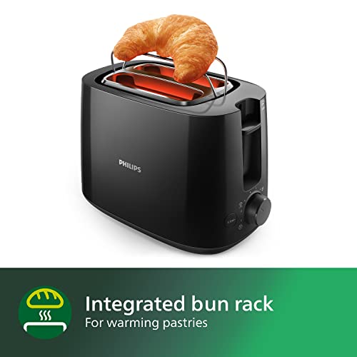 Philips Domestic Appliances Daily Collection Toaster, 8 Settings, Integrated Bun Warming Rack, Compact Design, HD2581/91