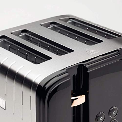Haden Salcombe Black 4 Slice Toaster - Adjustable Browning Control, Reheat and Defrost Functions - Stainless Steel Toaster 4 Slice - Self-centering Function - 1900-2300W