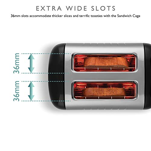 Dualit 2 Slice Lite Toaster | 1.1kW Toasts 60 Slices an Hour | Polished with High Gloss Black Trim | Bagel & Defrost Settings | 36 mm Wide Slots | 26205