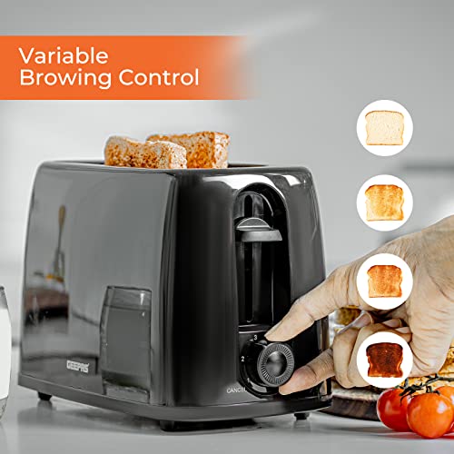 Geepas 2 Slice Bread Toaster with 6 Level Browning Control - Removable Crumb Tray, Cancel Function, Cord Storage & Cool Touch Plastic Housing - 650W, 2 Year Warranty (Black)