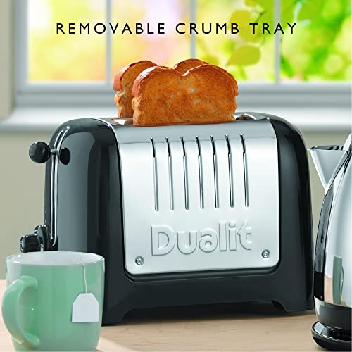 Dualit 2 Slice Lite Toaster | 1.1kW Toasts 60 Slices an Hour | Polished with High Gloss Black Trim | Bagel & Defrost Settings | 36 mm Wide Slots | 26205