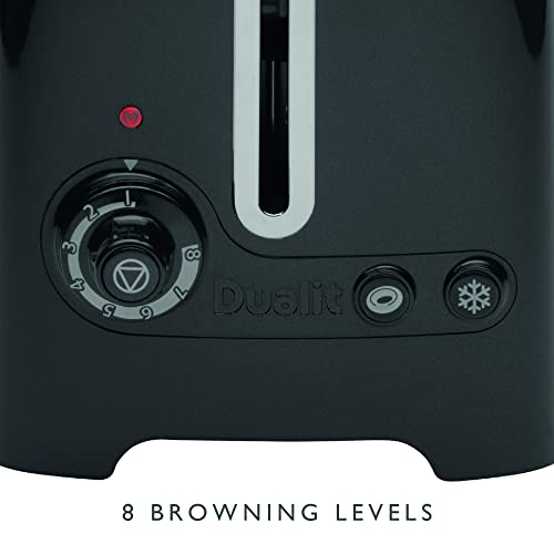 Dualit 2 Slice Lite Toaster | 1.1kW Toasts 60 Slices an Hour | Polished with High Gloss Black Trim | Bagel & Defrost Settings | 36 mm Wide Slots | 26205