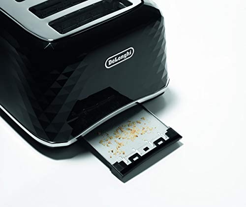 De'Longhi Brilliante 4-slot toaster, reheat, defrost & 6 browning settings, removable crumb tray, CTJ4003BK, Black