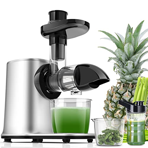 Slow Juicer Masticating Juicer Machine, Masticating Juicers for Vegetables and Fruit, Cold Press Juicer with Dual-Stage Quiet Motor & Reverse Function, Free Cup and Cleaning Brush