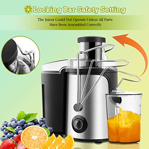 CLIPOP Juicer Machines Electric, Centrifugal Juicers Whole Fruit and Vegetable with Wide Mouth, Easy to Clean Dual Speed Mode Stainless Steel Juice Extractor with Overload Protective System 600W