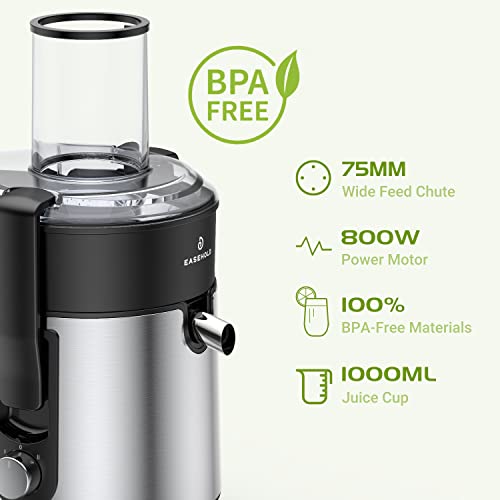 EASEHOLD 1000W Juicer Centrifugal, Professional Juice Maker Machine, Fruit Vegetable Extractor Whole,75MM Wide Feed Chute