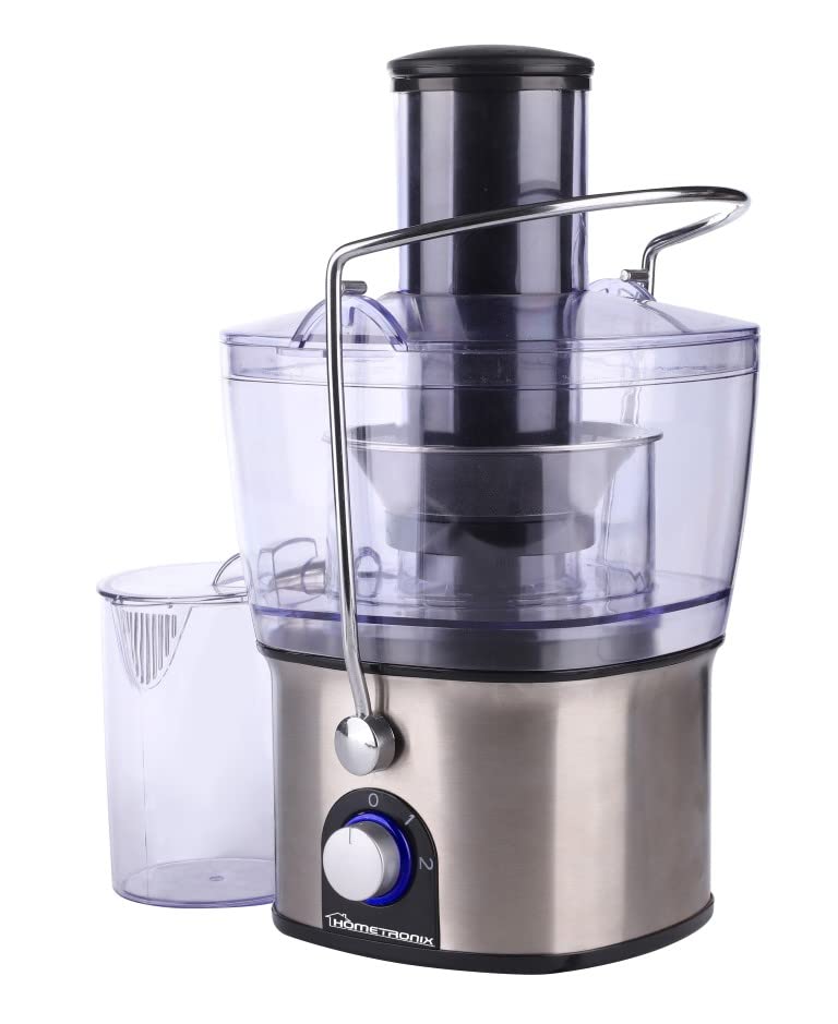 HomeTronix Electric Juicer Fruit Vegetable Citrus Juice Extractor 700W Centrifugal Power Two Speed Whole Fruit Healthy Integrated Juice & Pulp Collectors Easy to Clean Safety Lock, Extra Wide Chute
