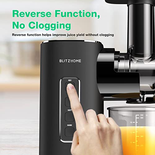 Juicer Machine, BLITZHOME Masticating Juicer 2-Speed Modes Cold Press Juicer 150W Juice Machine for Vegetable and Fruit, with Quiet Motor/Reverse Function/Wide 44mm Feed Chute, Easy to Clean
