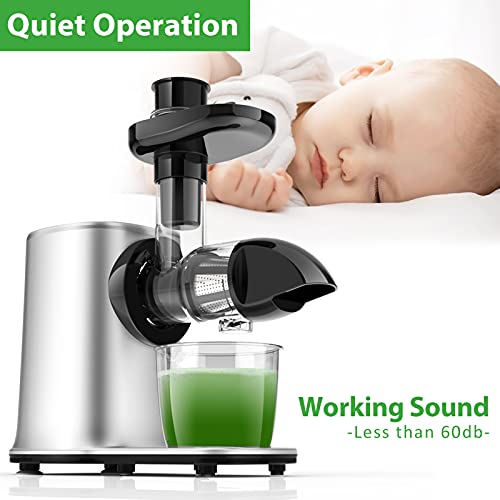Slow Juicer Masticating Juicer Machine, Masticating Juicers for Vegetables and Fruit, Cold Press Juicer with Dual-Stage Quiet Motor & Reverse Function, Free Cup and Cleaning Brush