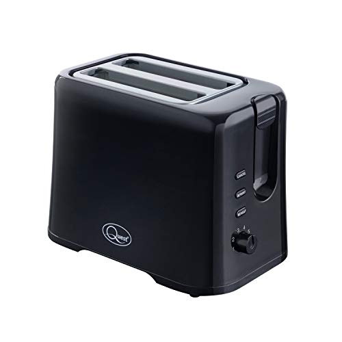 Quest 34289 2 Slice Toaster | Variable Browning Control | Reheat and Defrost | Crumb Tray and Cord Storage Black, 870W