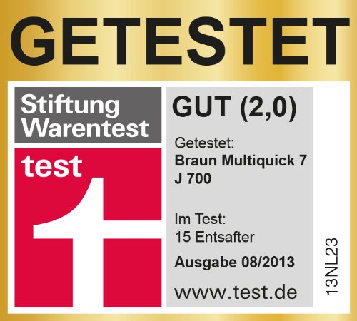 Braun J700 Spin Juicer extractor for whole fruit, citrus & vegetables 1000 Watt, 2 speeds, anti splash spout, 1.25L foam seperating jug, dishwasher safe parts- Stainless steel grey