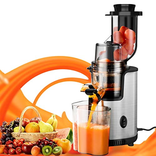 Masticating Juicer, Slow Juicer Extractor, Cold Press Juicer Machine with Wide Feeding Chute and Quiet Motor, BPA-Free Easy to Clean with Brush for Fresh Healthy Fruits and Vegetables Juice