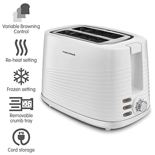 Morphy Richards 220029 Dune 2 Slice Toaster Defrost and Re - Heat Settings, Plastic, White