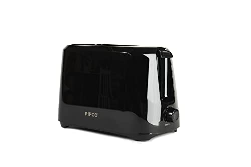 PIFCO® Black Toaster 2 Slice - 6 Browning Controls & Anti-Jam Function - Compact Design 2 Slice Toaster - Easy to Clean with Removable Crumbs Tray - 700W