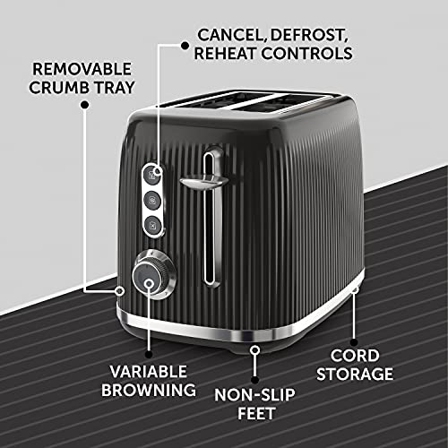 Breville Bold Black 2-Slice Toaster with High-Lift and Wide Slots | Black and Silver Chrome [VTR001]