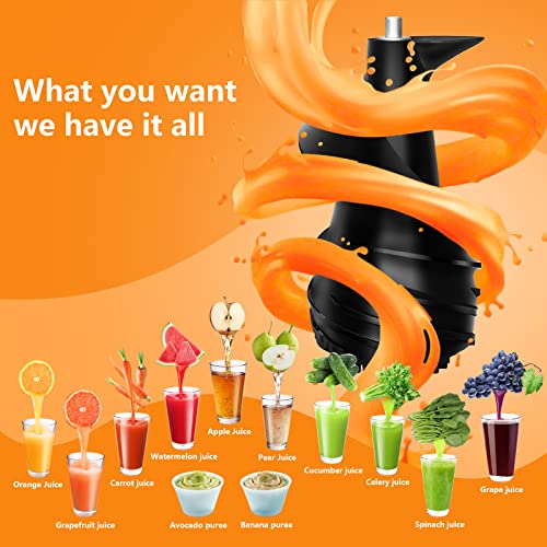 Masticating Juicer, Slow Juicer Extractor, Cold Press Juicer Machine with Wide Feeding Chute and Quiet Motor, BPA-Free Easy to Clean with Brush for Fresh Healthy Fruits and Vegetables Juice