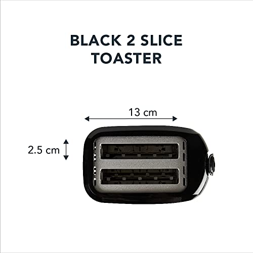 PIFCO® Black Toaster 2 Slice - 6 Browning Controls & Anti-Jam Function - Compact Design 2 Slice Toaster - Easy to Clean with Removable Crumbs Tray - 700W