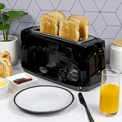 Quest 35069 Extra Wide 4 Slice Long Slot Toaster / Variable Browning Control / Reheat and Defrost / Anti-Jam Function / Crumb Tray and Cord Storage