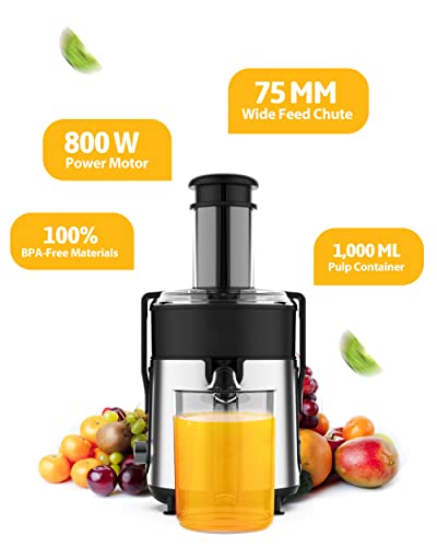 EASEHOLD 800W Juicer Machine Centrifugal Juice Extractor Whole Fruits And Vegetables, Easy to Clean,Stainless Steel with 2 Dual Speed