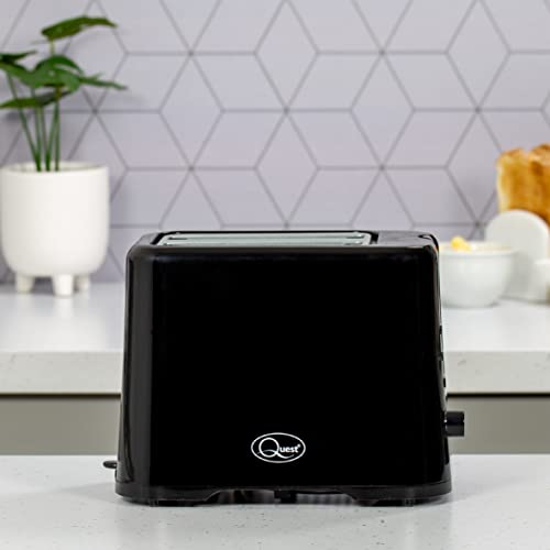Quest 34289 2 Slice Toaster | Variable Browning Control | Reheat and Defrost | Crumb Tray and Cord Storage Black, 870W