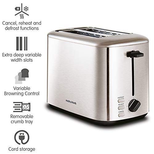 Morphy Richards 222067 Brushed Equip 2 Slice Stainless Steel Toaster, 800 W, Brushed
