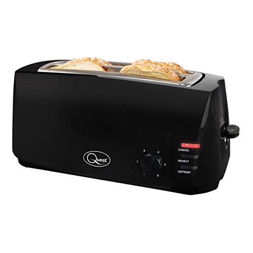 Quest 35069 Extra Wide 4 Slice Long Slot Toaster / Variable Browning Control / Reheat and Defrost / Anti-Jam Function / Crumb Tray and Cord Storage