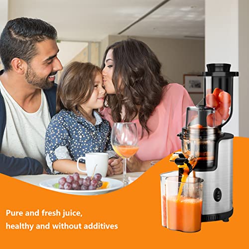 Masticating Juicer, Slow Juicer Extractor, Cold Press Juicer Machine with Wide Feeding Chute and Quiet Motor, BPA-Free Easy to Clean with Brush for Fresh Healthy Fruits and Vegetables Juice