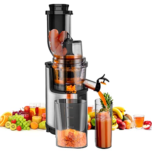 Masticating Juicer, Slow Juicer Extractor, Cold Press Juicer Machine with Wide Feeding Chute and Quiet Motor, BPA-Free Easy to Clean with Brush for Fresh Healthy Fruits and Vegetables Juice