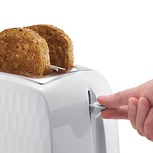Russell Hobbs 26060 2 Slice Toaster - Contemporary Honeycomb Design with Extra Wide Slots and High Lift Feature, White