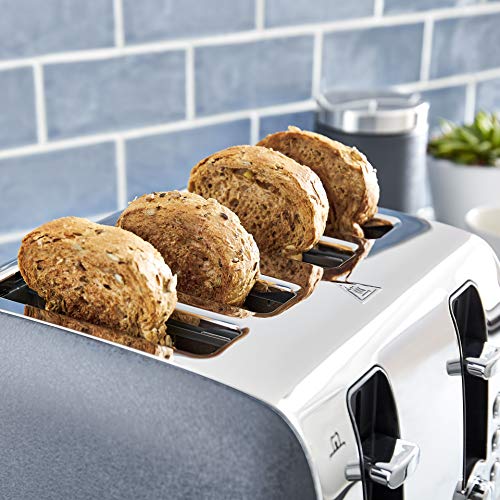 Tower T20053BLU 4 Slice Toaster, Ice Diamond Collection with Reflective Diamond Effect, Defrost/Reheat/Cancel Functions, 1800 W, Steel, Blue