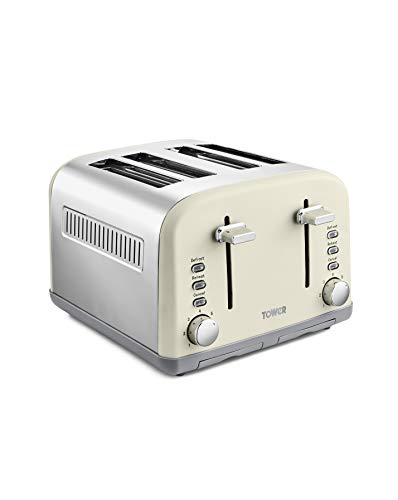Tower T20042PEB 4 Slice Toaster, Infinity Stone Collection, Stainless Steel Body, 1800 W, Pebble