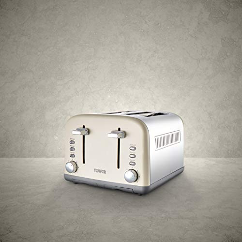 Tower T20042PEB 4 Slice Toaster, Infinity Stone Collection, Stainless Steel Body, 1800 W, Pebble