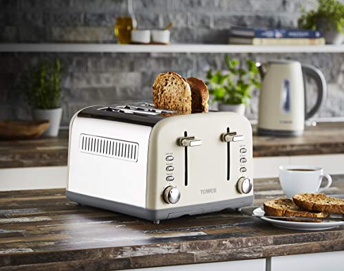 Tower T20042PEB 4 Slice Toaster, Infinity Stone Collection, Stainless Steel Body, 1800 W, Pebble
