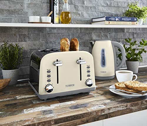 Tower T20042PEB 4 Slice Toaster, Infinity Stone Collection, Stainless Steel Body, 1800 W, Pebble