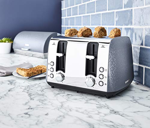 Tower T20053BLU 4 Slice Toaster, Ice Diamond Collection with Reflective Diamond Effect, Defrost/Reheat/Cancel Functions, 1800 W, Steel, Blue