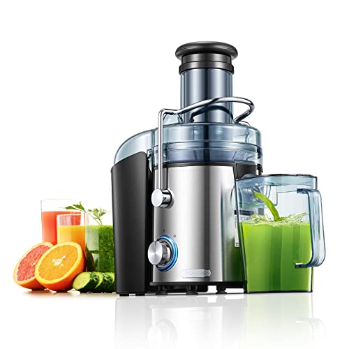 Juicer Machines FOHERE 800W Juicers Whole Fruit and Vegetable Easy to Clean, Stainless Steel Juice Maker with 75MM Large Feed Chute, Dual Speed Setting and Non-Slip Feet, Silver