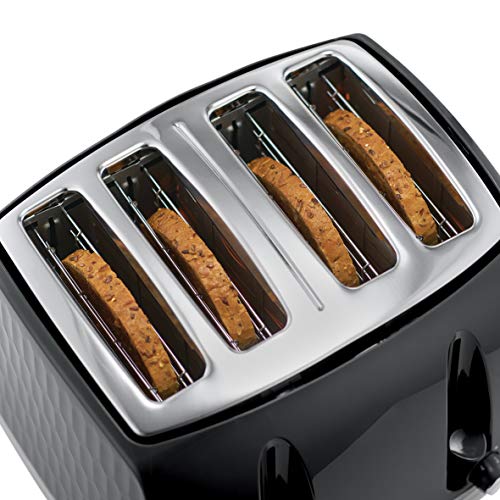Russell Hobbs 26071 4 Slice Toaster - Contemporary Honeycomb Design with Extra Wide Slots and High Lift Feature, Black