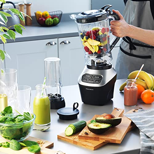 Progress EK4651P Digital Blender Pro, 1.8 L Blending Jug, 3 Speeds, Smoothie Maker, Liquidiser for Soups, 700 ml Sports Bottle, BPA-Free, Multipurpose Blades, Puree Food Machine, Safety Lock Feature