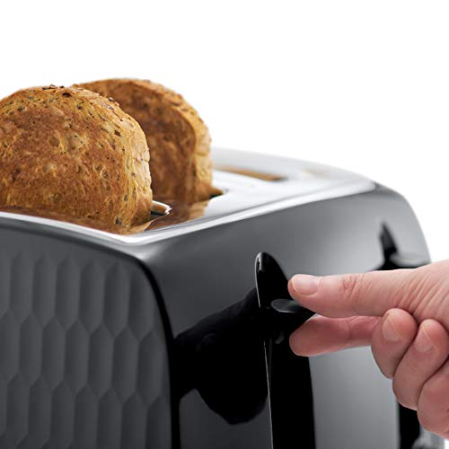 Russell Hobbs 26071 4 Slice Toaster - Contemporary Honeycomb Design with Extra Wide Slots and High Lift Feature, Black
