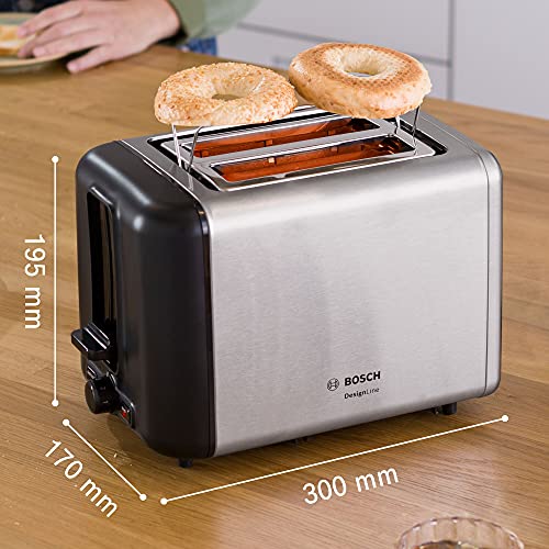 Bosch DesignLine TAT3P420GB 2 Slot Stainless Steel Toaster with variable controls - Silver & Black