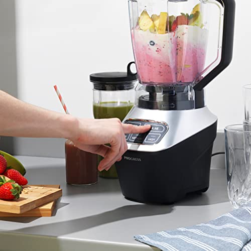 Progress EK4651P Digital Blender Pro, 1.8 L Blending Jug, 3 Speeds, Smoothie Maker, Liquidiser for Soups, 700 ml Sports Bottle, BPA-Free, Multipurpose Blades, Puree Food Machine, Safety Lock Feature