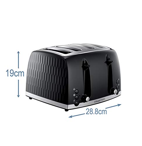 Russell Hobbs 26071 4 Slice Toaster - Contemporary Honeycomb Design with Extra Wide Slots and High Lift Feature, Black